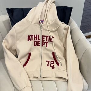 Edikted Cream Varsity Jacket with Red Accents